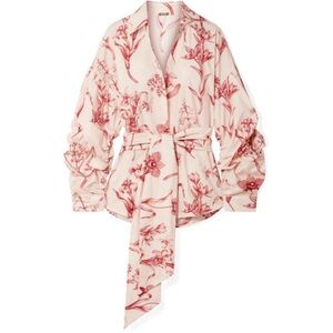 Johanna Ortiz Pink Floral Tie-Waist Button-Down Shirt